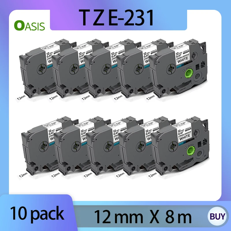 10 PACK TZe-231 Label Tape 12mm 0.47