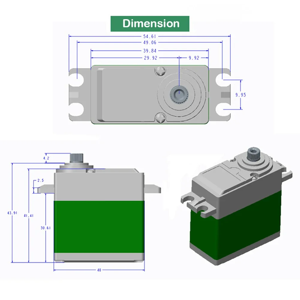 Servo digitale standard con ingranaggi metallici a coppia elevata da 25 kg Servo sterzo verde per velivoli per auto robot 1/8 1/10