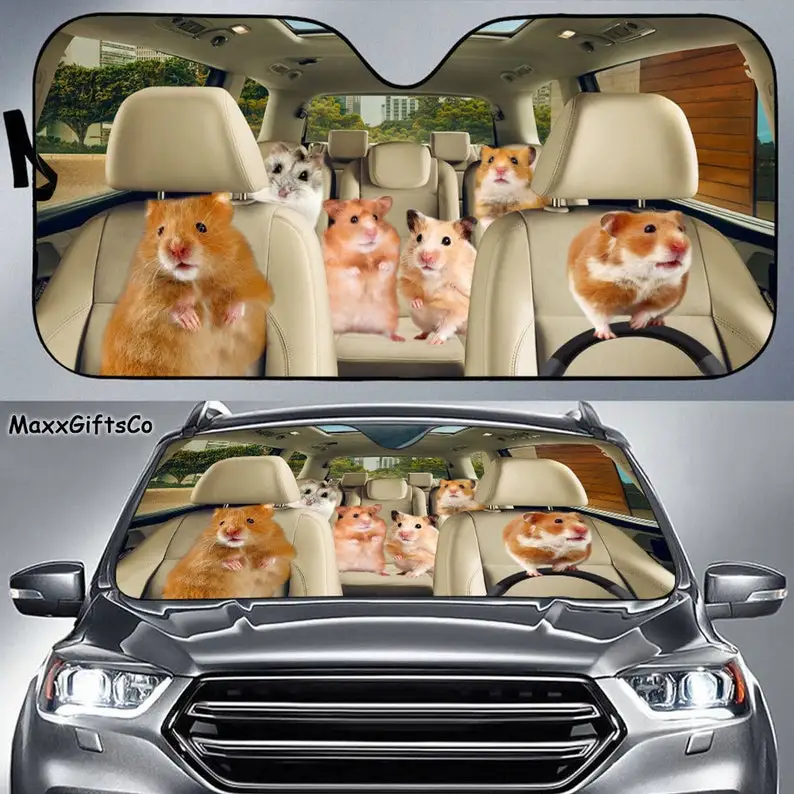 Hamster Car Sun Shade, Hamster Windshield, Family Sunshade, Hamster Car Accessories, Car Decoration, Gift For Dad, Mom