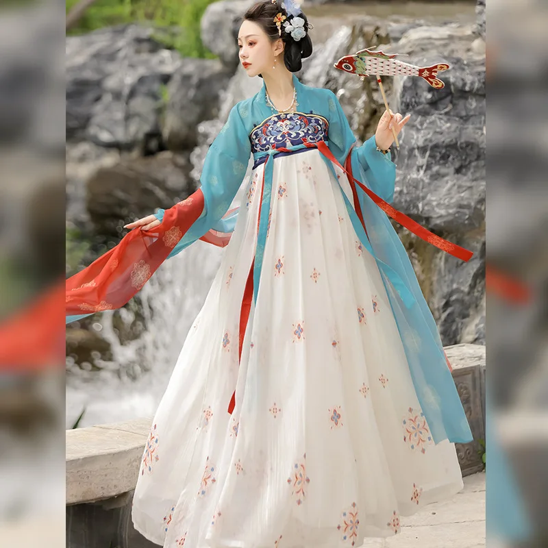 Pmwrun 2023 Spring Summer New Arrival Adult Hanfu Dress with Chinese Style Print, Embroidery, and Big Sleeve Set for Women