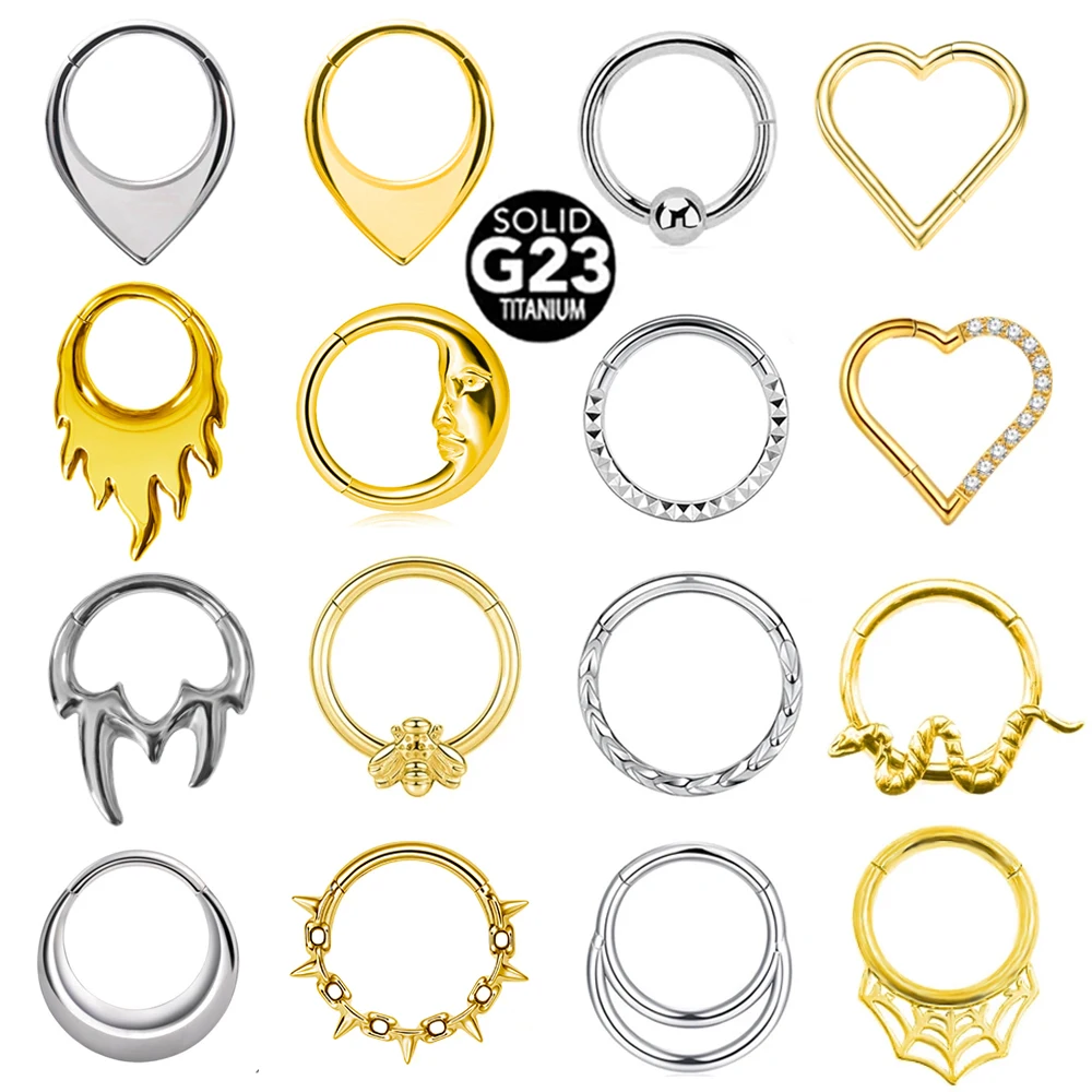 G23 Titanium Bee Septum Nose Ring Piercing Body Jewelry 16G Moon Segment Snake Clicker Helix Ear Cartilage Heart Daith Hoop