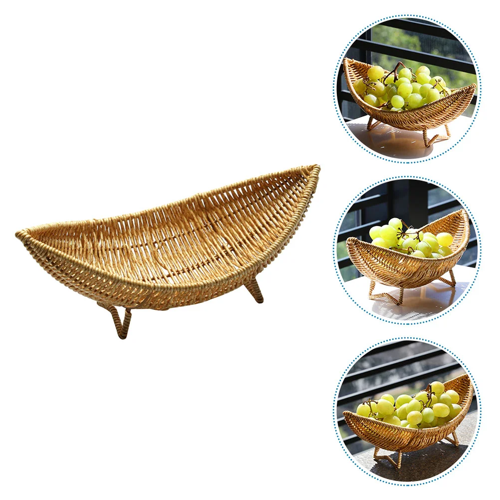 

Rattan Fruit Bowl Coffee Making Tray Baskets Plant Wicker Woven Snacks Kitchen Storage Sundries Dish