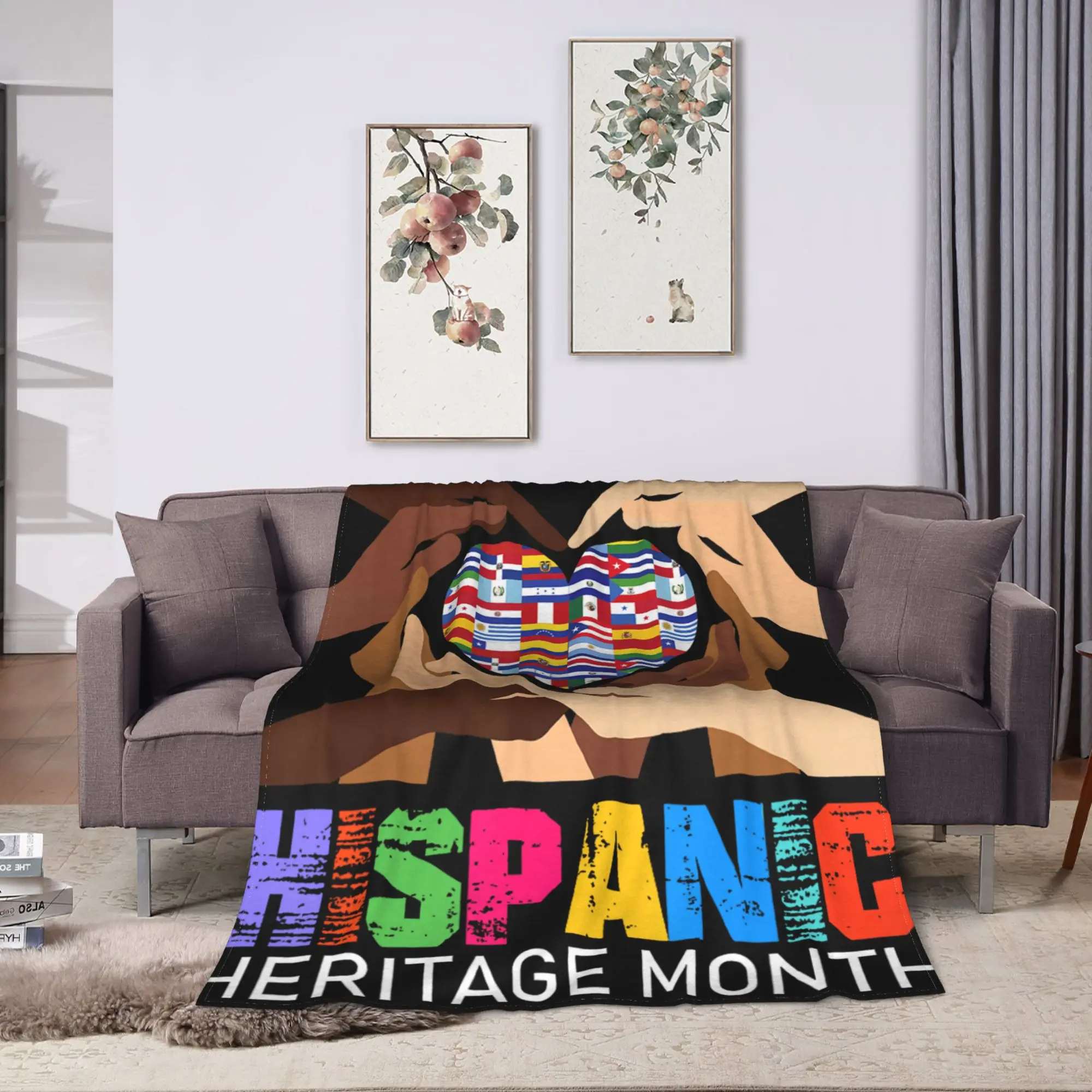Hispanic Heritage Month Hands Heart Latino Countries Flags Blankets Warm Cozy  Throw Blanket Winter Bed Travel Car Bedspread