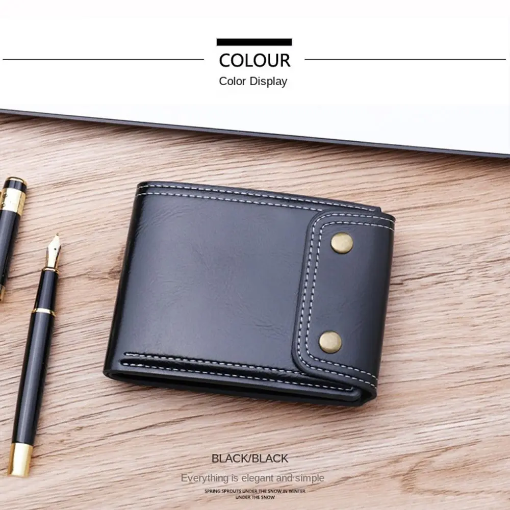 Solid Color Pu Leather Small Wallet For Men Short Simple Men'S Purse With Buttons Ultra Thin Credit Card Bag Coin Purse