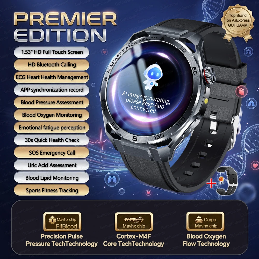 2026New Nursing-Grade AI ECG Smart Watch 1.53''Sapphire Glass Heart Rate Blood Lipid Uric Acid Monitor Bluetooth Call Smartwatch image 3