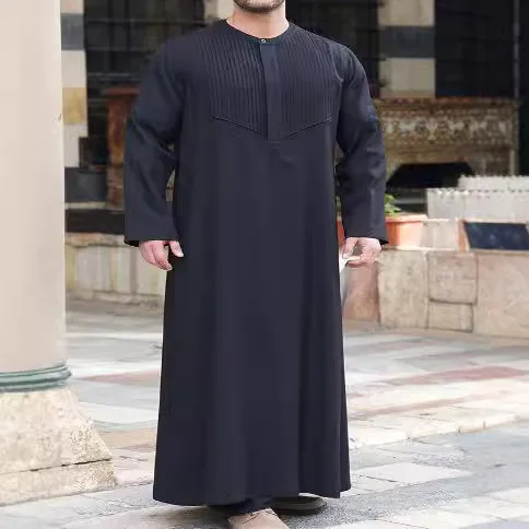 2025 メンズロングシャツカジュアルユースレギュラーブラックイスラム教徒ローブイスラム教徒ロングドレスローブアバヤラマダンドバイ高級イスラムエレガント