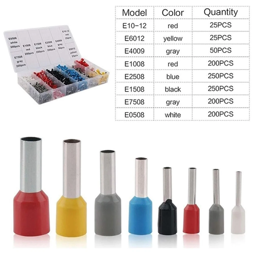 1200pcs/Box Wire Terminal Crimp Ferrule Connector Insulated Uninsulated Wire End Ferrules Tubular Terminal Crimping Pliers
