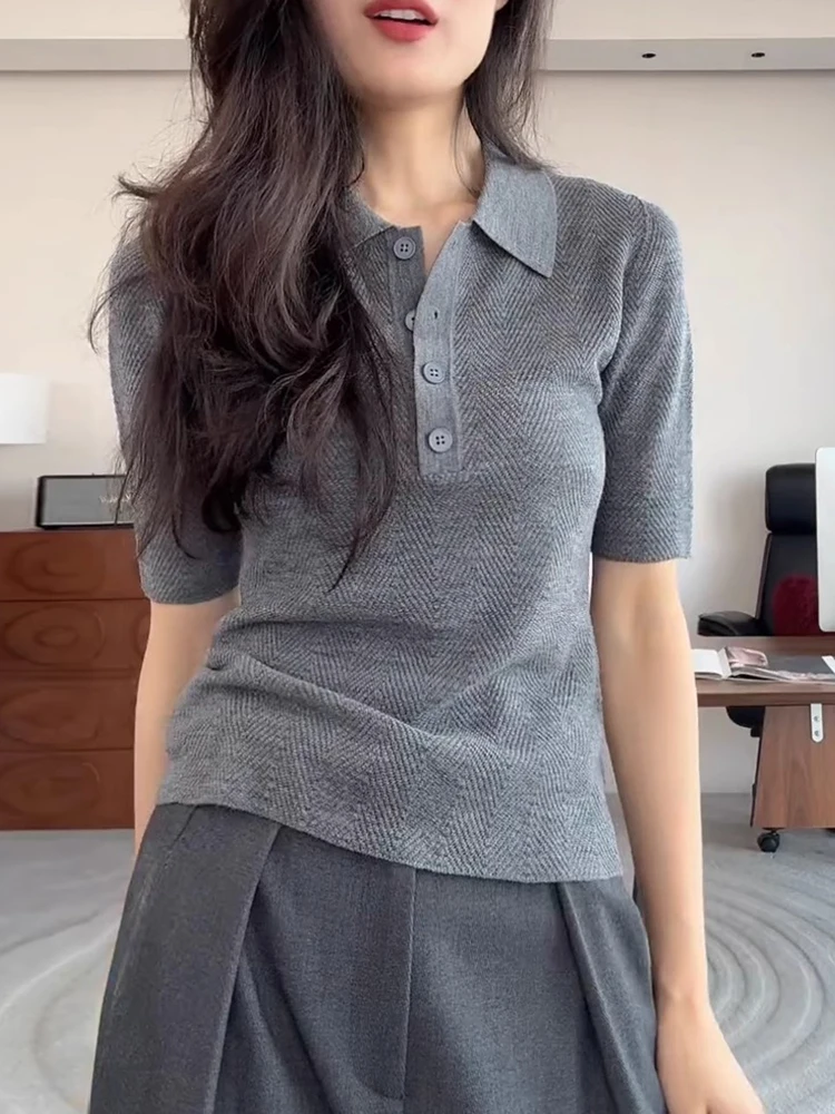 

Повседневный вязаный топ из ледяного шелка, женский удобный приталенный летний мягкий дышащий цветной универсальный модный