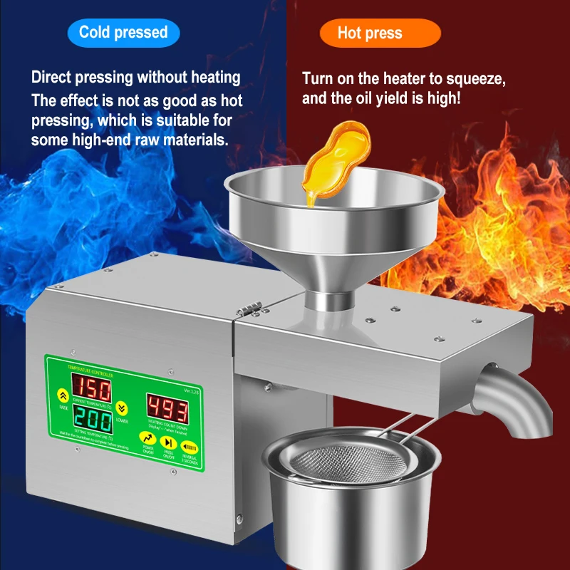 New Cold Hot Press Oil Press Intelligent Temperature Control Oil Press Stainless Steel Flax Seed Kernel Meat Oil Press Machine