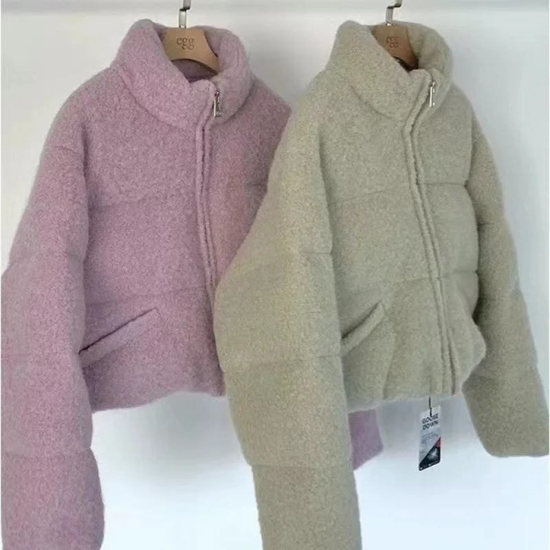 

Женская утепленная куртка из гусиного пуха с воротником-стойкой, зимнее пальто, теплая стеганая верхняя одежда, короткая, на молнии