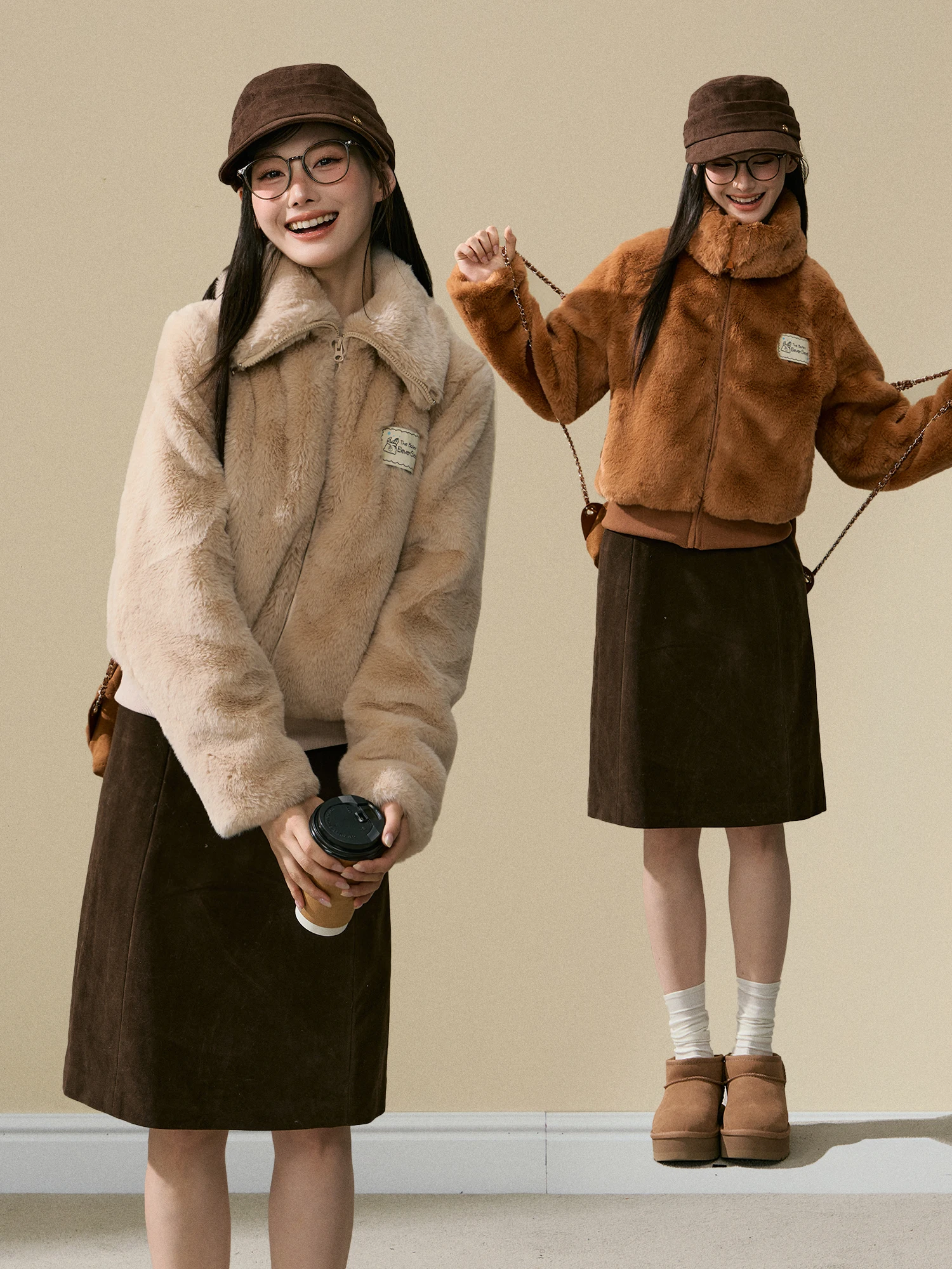 

ELEVEN SP Autumn Winter Faux Fur Warmth Outerwear Women's Korean Sle Whitening Commute Top Zipper ket Stand Fit
