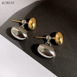 Water Drop Two-tone Metal Beans Earrings For Women Copper Smooth Cute Jewelry Fashion New Styles Trendy Party Accessories C1212