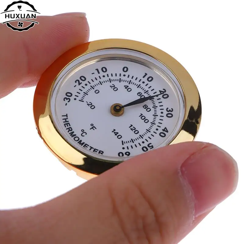 Direct Pin Embedded 37mm Pointer Thermometer Hygrometer Cigar Box Juggling Moisture-proof Box Portable Mini Thermometer