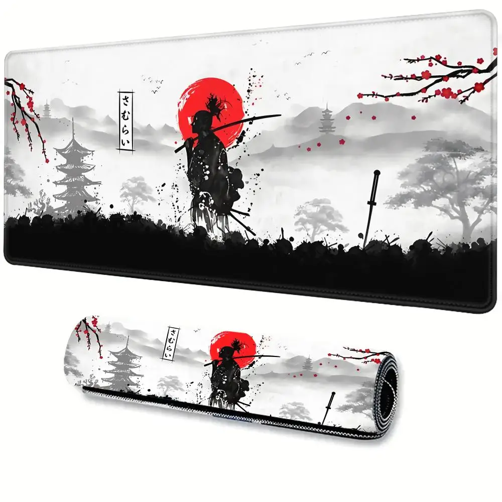 

Japanese Samurai Desk Mat XXL Black and White Gaming keyboard mat large Oni Samurai extended deskpad Ghost of Tsushima Mousepad