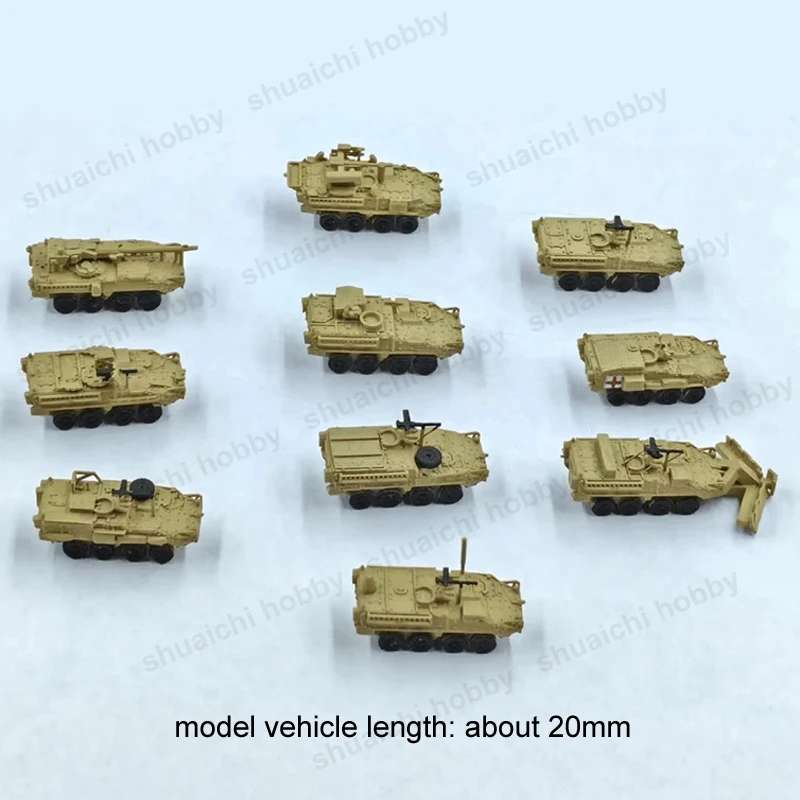 Stryker-Kit de modelo de tanque blindado con ruedas, vehículo militar impreso en 3D a escala 1/350, juguetes de coche de colores, adornos estáticos, decoración, 1 Juego