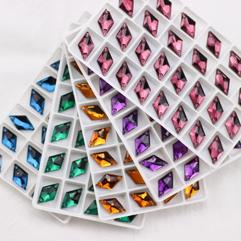 11x19mm Rhombus Sew On Rhinestone Colorful Crystal AB  Flatback Sewing stone стразы Glass Strass With 2holes Wedding Dress