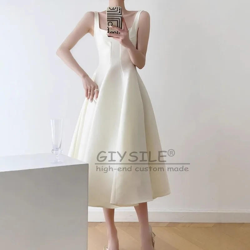 GIYSILE فستان زفاف جديد بسيط أبيض 2026 فستان زفاف خفيف فستان رسمي للنساء فساتين سهرة أنيقة