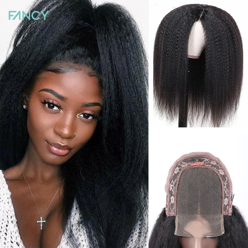 

Kinky Straight Wig 4x4 Lace Closure Wigs Brazilian Human Hair Kinky Straight with Baby Hair Brazilian Wigs For Women Human Hair