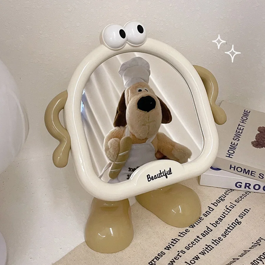 Olhos grandes bonito espelho de maquiagem espelhos decorativos desktop quarto casa estudante dormitório portátil pequeno espelho ângulo ajustável