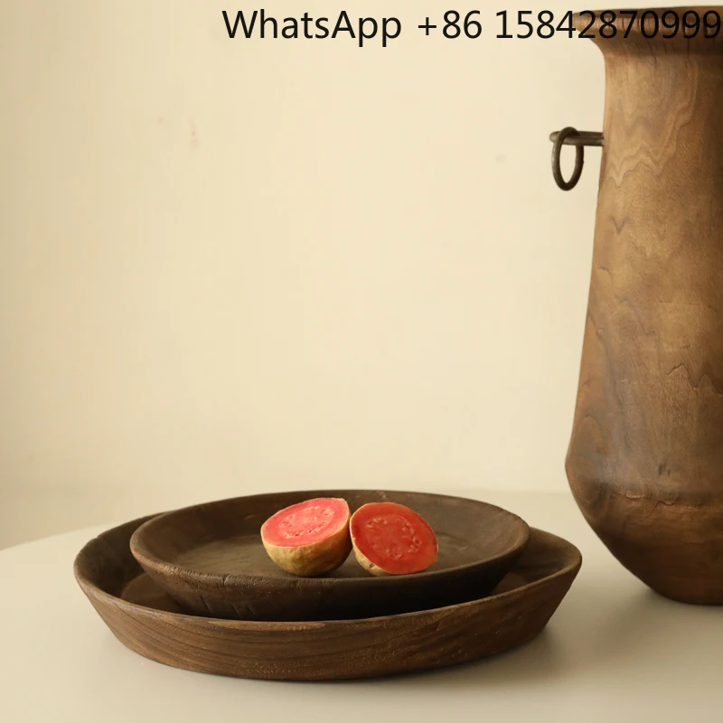 

Retro round wooden fruit tray household tea tray large tray