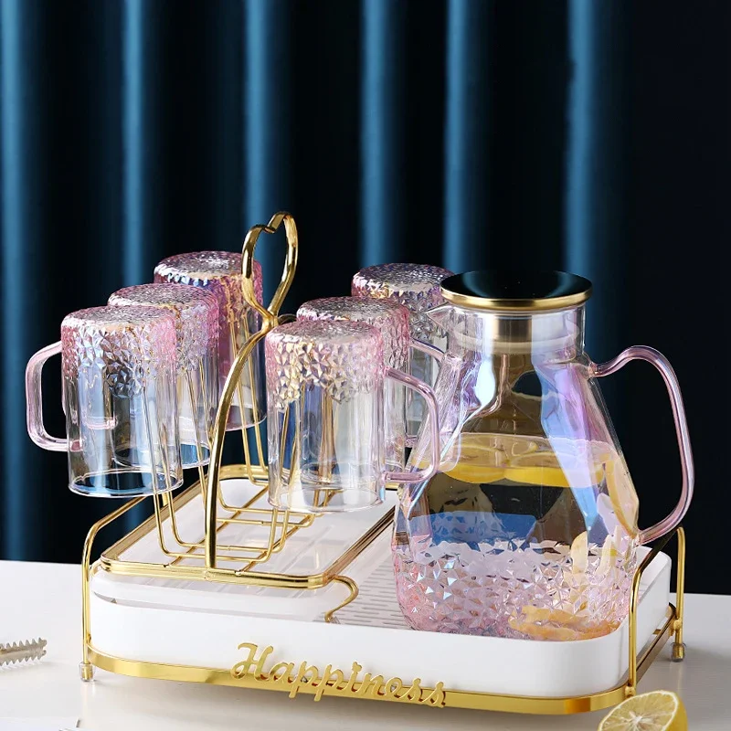1,6 L Transparent Farbverlauf Rosa Glas Teekanne Set Heißes Kaltes Wasser Krug Kaffeekanne Hause Wasser Karaffe Hitzebeständige Tasse wasserkocher