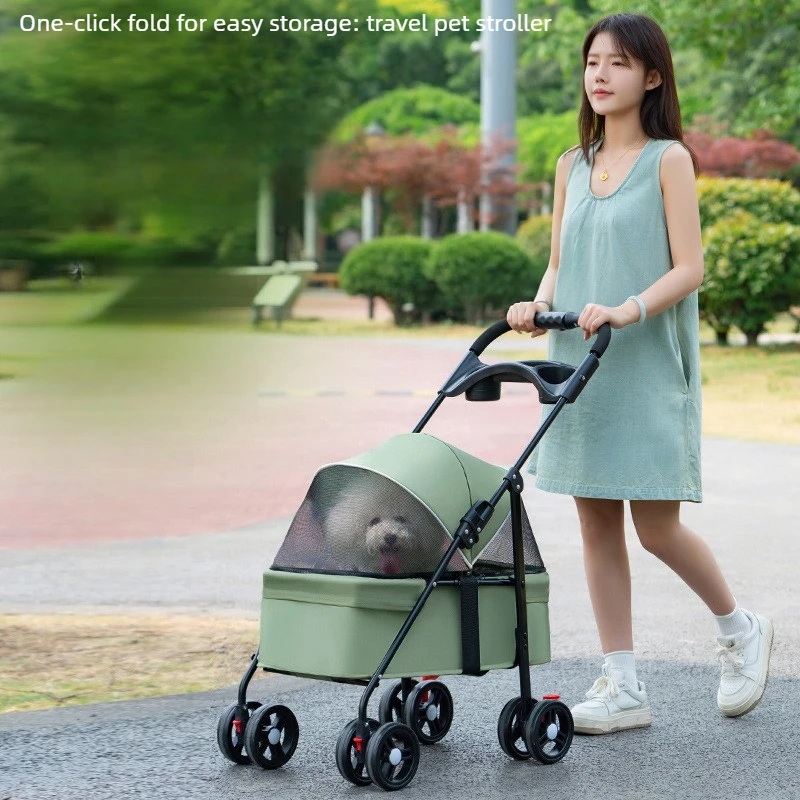 

Foldable Cat Stroller for Small Dogs, Lightweight Portable Pet Carrier with Wheels, Outdoor Pushchair for Puppies, Easy Folding
