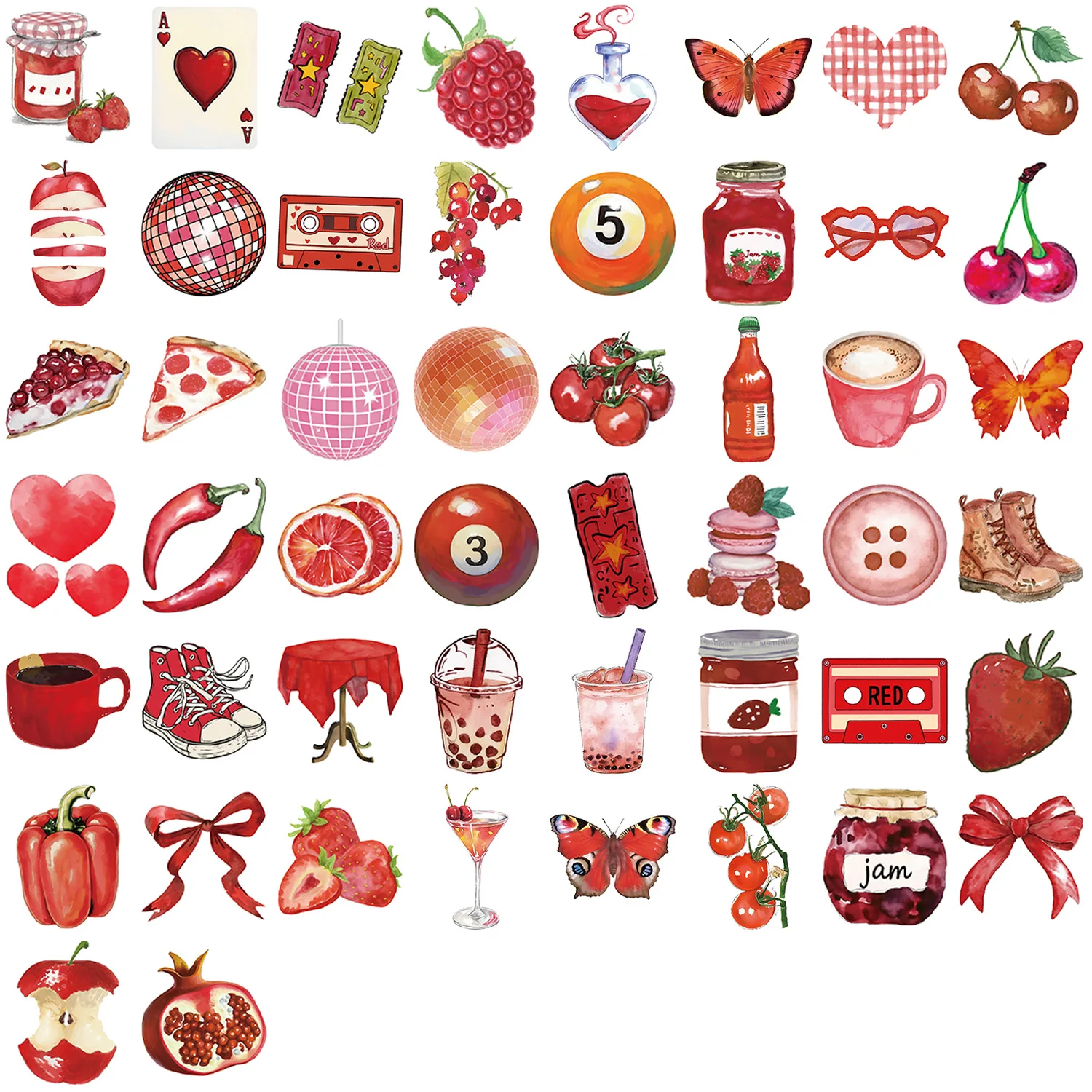 50 قطعة سلسلة الكرز الأحمر ملصقات الكتابة على الجدران الديكور DIY بها بنفسك الهاتف المحمول زجاجة ماء ملصقات مقاومة للماء #6