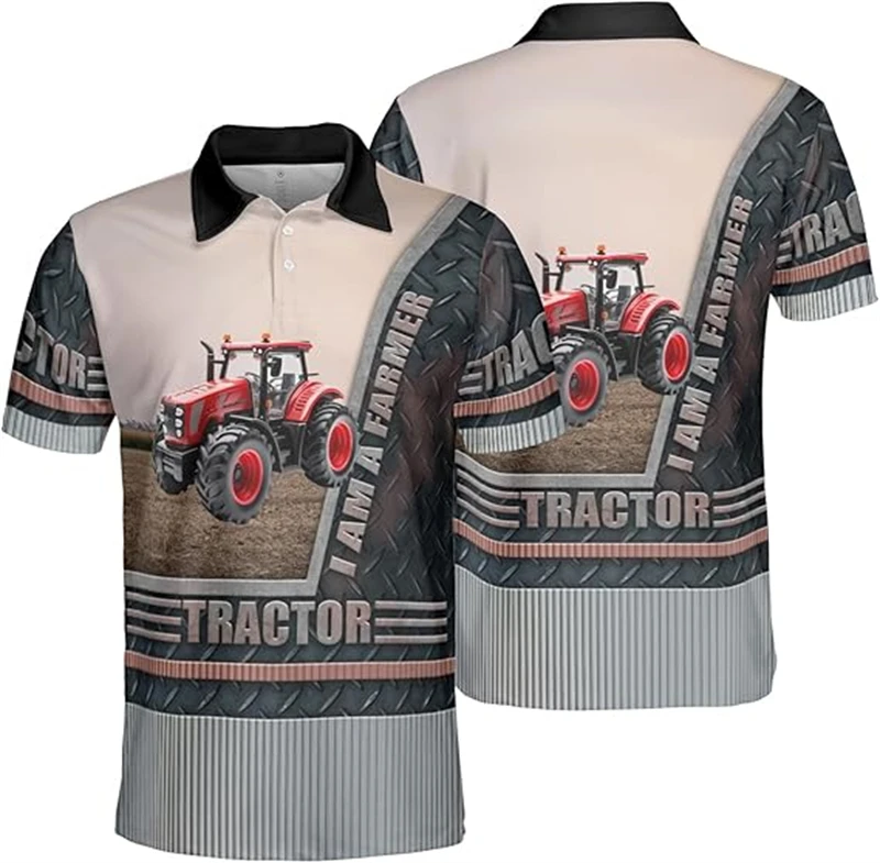 

Мужские рубашки поло с 3D принтом трактора, весна-лето, повседневная блузка с лацканами на ферме, индивидуальная мужская рубашка поло с короткими рукавами