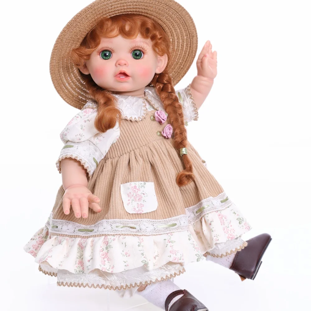 Bambola Reborn Realistica Cloveray Serie Pastorale 45 cm (18 pollici) con Cappello di Paglia, Bambola Ragazza in Vinile Morbido Dipinto a Mano, Serie Country