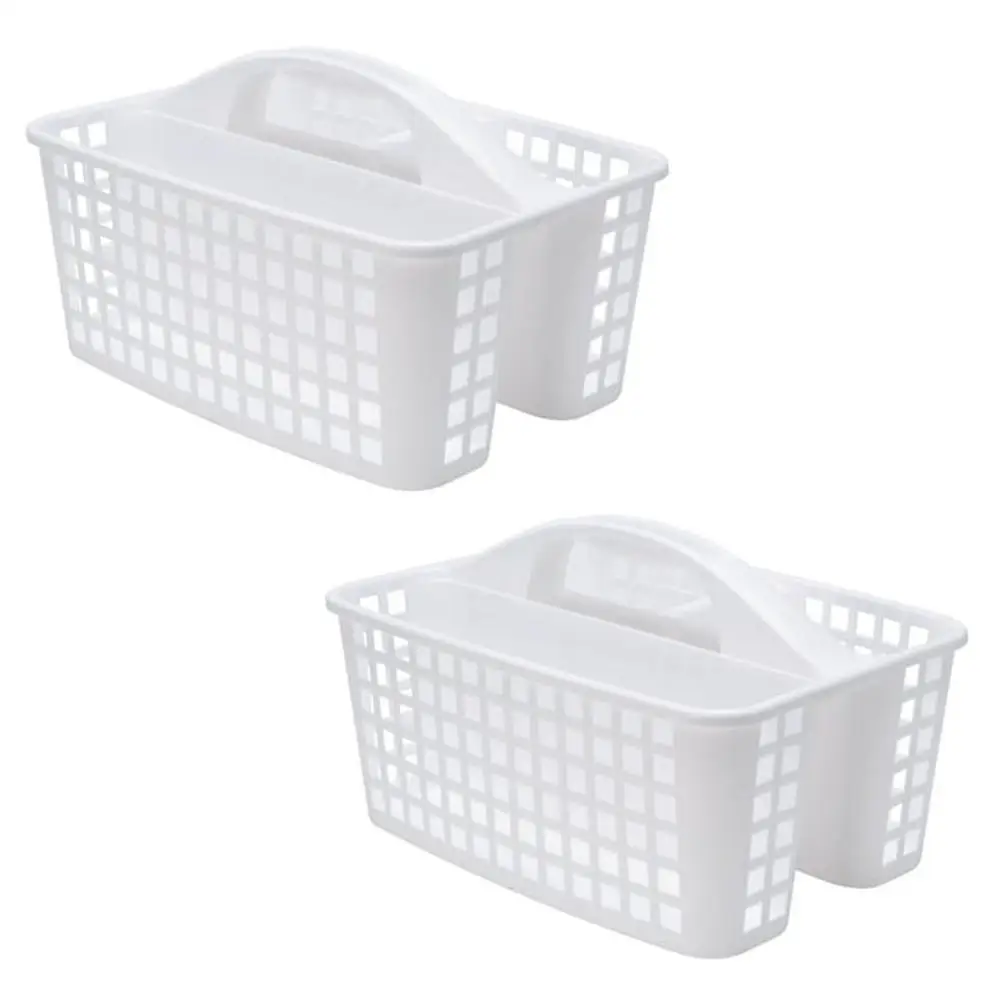 

Bathroom Caddy Organizer 2-Pack White Utility Caddy with 3 Compartments Handle Easy Transport Ideal Toiletries Cleaning Supplies