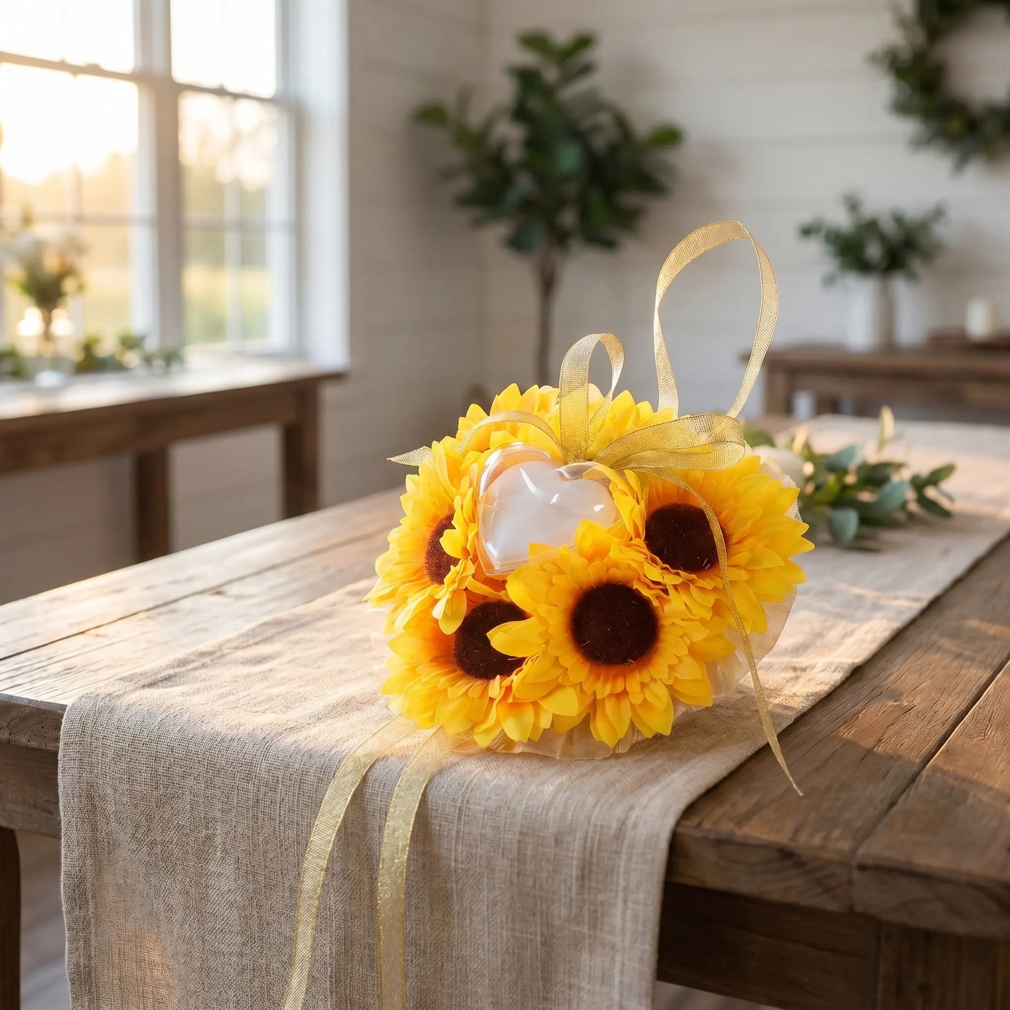 Elegant Sunflower Wedding Ring Pillow Compact Ring Bearer Cushion Soft Decorative Cushion for Engagement Ceremony Use