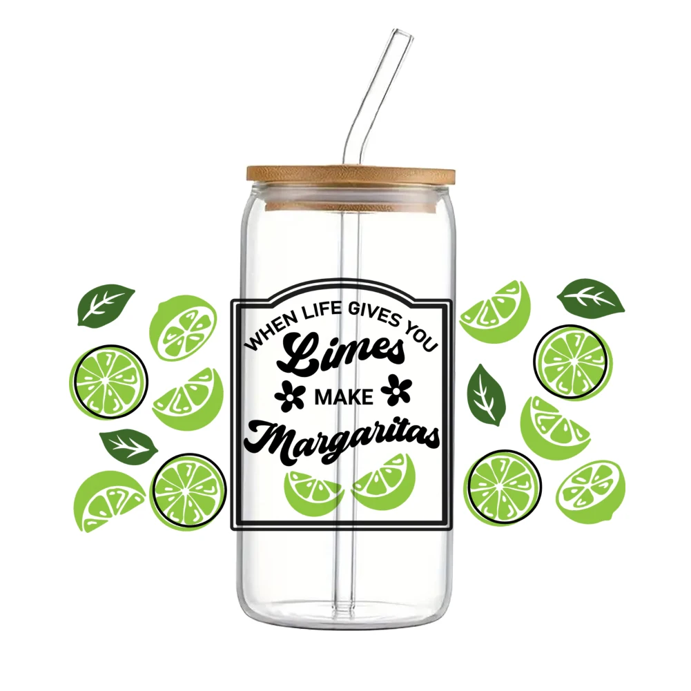 Summer lemon Strawberries 3D UV DTF Wraps Transfer Sticker DIY For 16oz Libbey Glass Cup Waterproof Wrap Transfers Decals  Cup