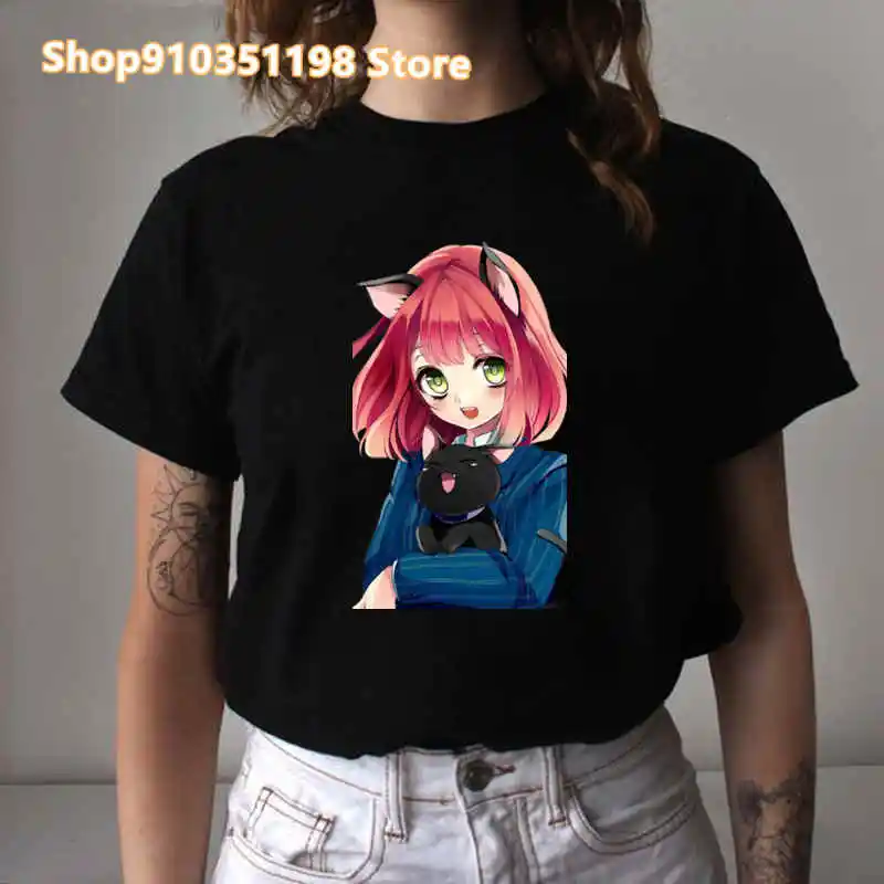 

Kawaii Neko Girls Printed T-Shirt Women Harajuku Print Graphic T-Shirt Woman 100% Modal Short Sleeved O-Neck Tees Y2K Tops