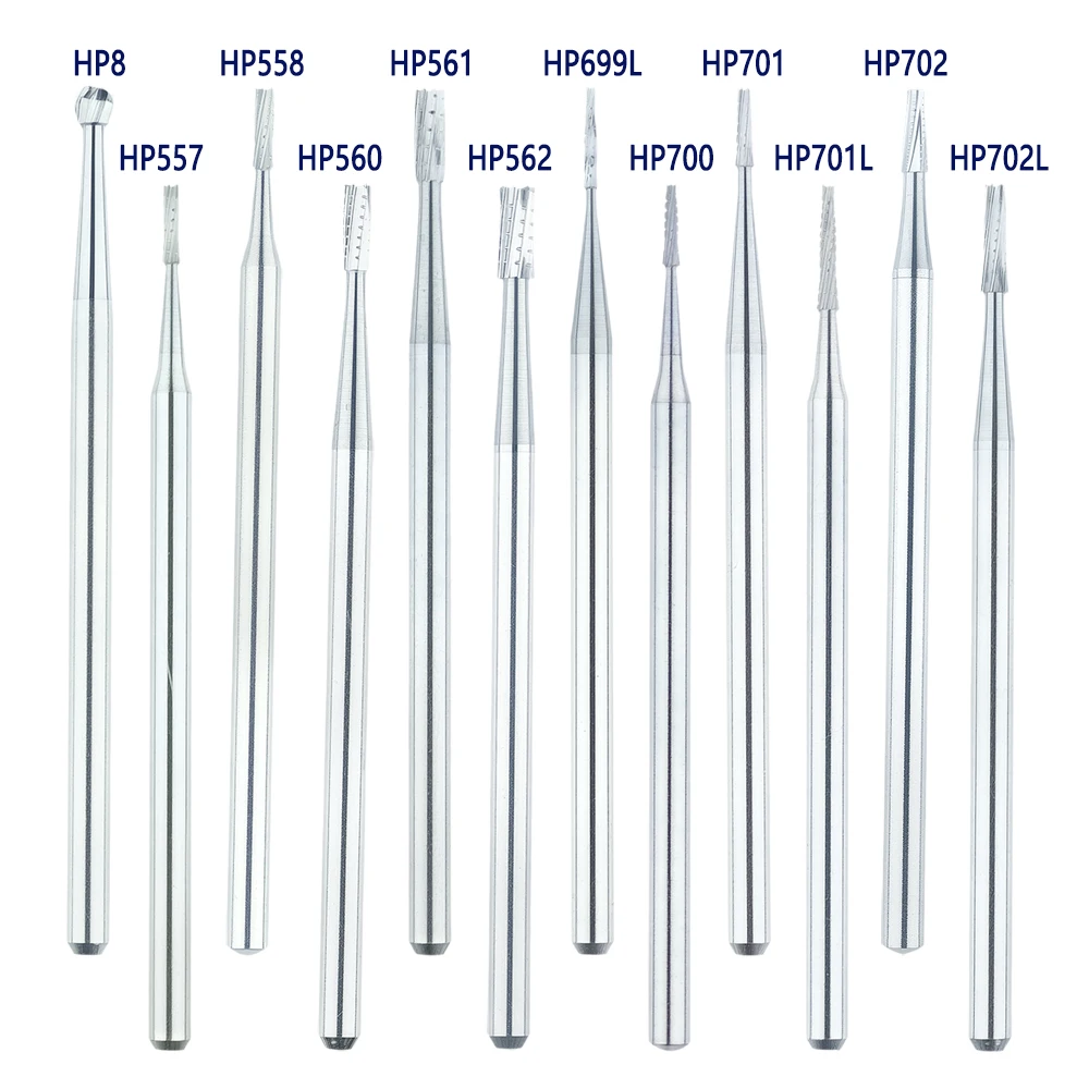 Dental Strawberries Tungsten Carbide Burs HP Low Speed Dentistry Drills Straight Fissure Head Tapered Fissure Head Round Head