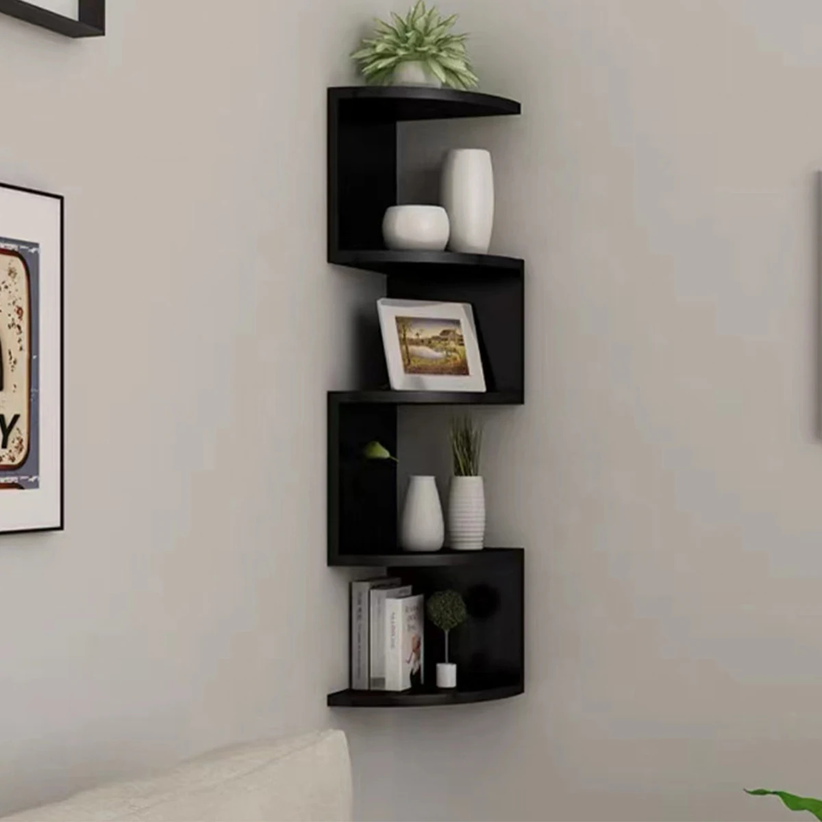 creative home wall corner triangle shelf pendurado na parede tier particao semi circular estante 01