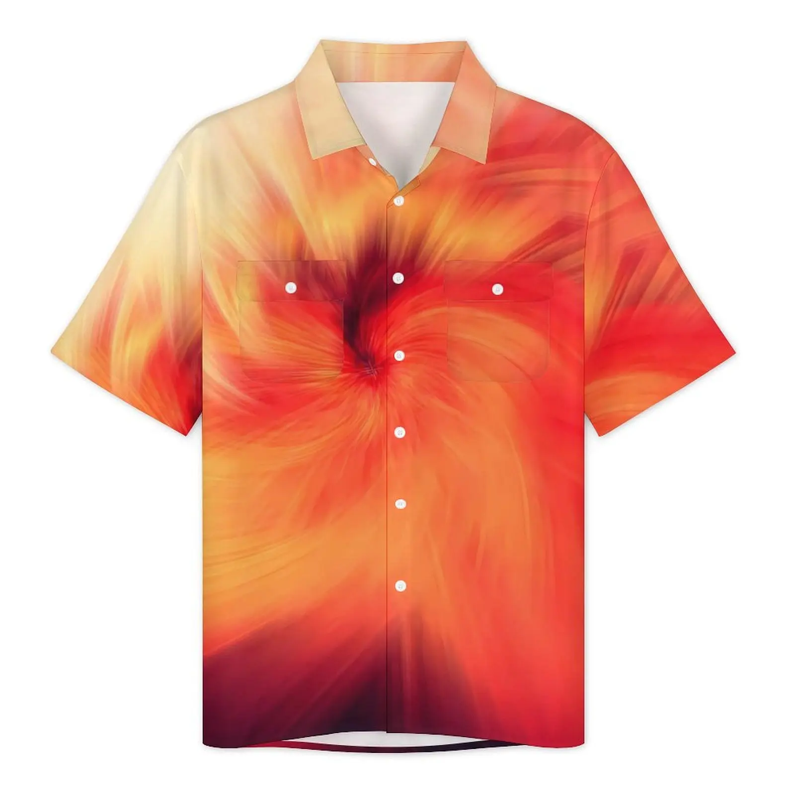 Hawaiian Shirt Beach Fire Blending Blouses Abstract Print Loose Casual Shirts Men Short Sleeve Streetwear Oversized Clothing