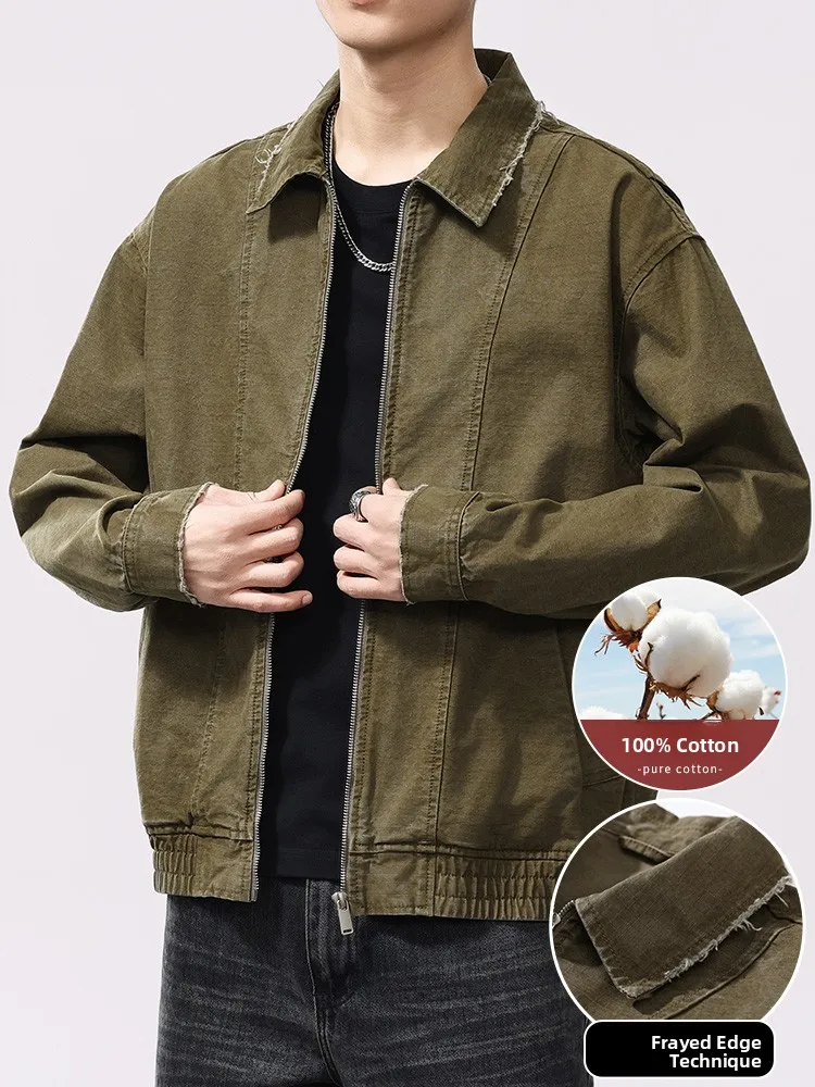 

Retro American Vintage Workwear Jaet Men's Loose Fit Pure Cotton Casual Outerwear Spring Autumn Distred Look Utili Coat
