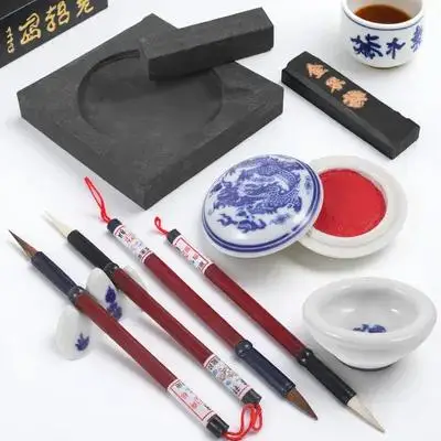 

Набор для китайской каллиграфии (1 комплект): кисти, чернила, рисовая бумага, печать для начинающих художников, для практики суми-э и каллиграфии