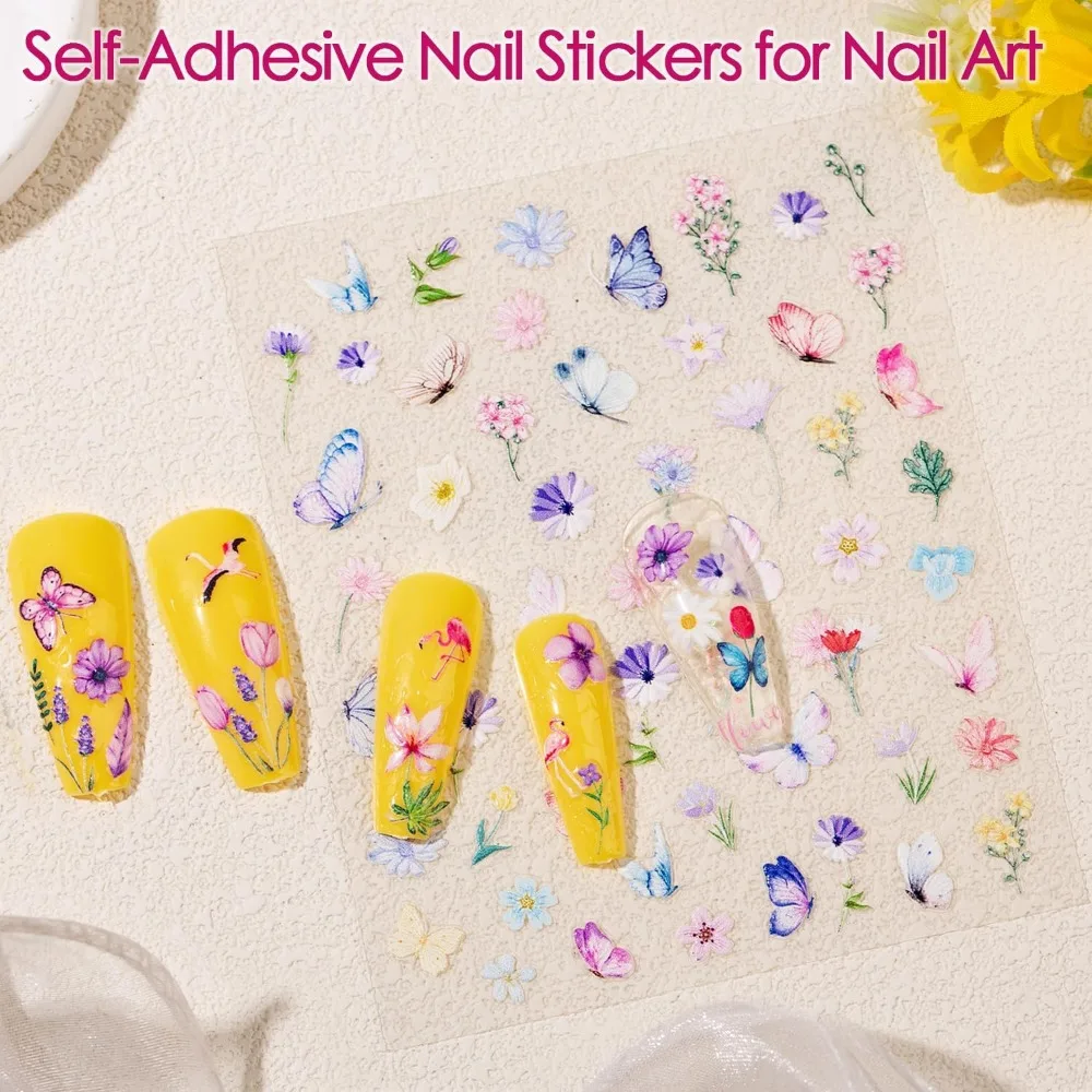 Summer Gel Nail Stickers for Nail Art Designs Adhesive 3D Floral Embossed Decals 4 Sheets Cute 5D Flower Polish Design Stickers Kit for Women Girls Kids DIY Manicure with Nail Art Tweezers Long Lasting Waterproof Nail view 2