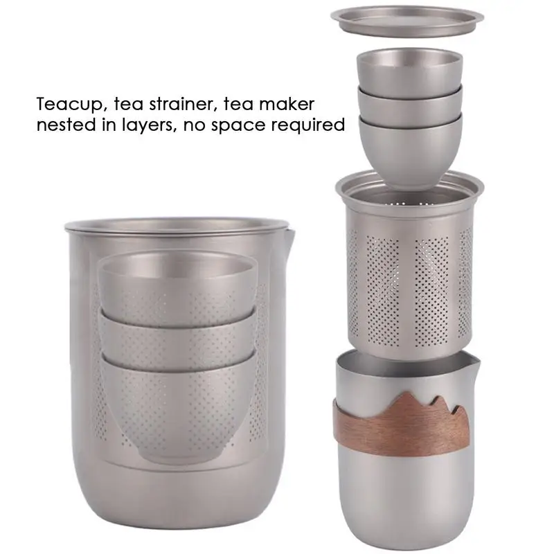 Titanium Tea Ceremony Camping Tableware Set Lightweight Titanium Coffee Pot Tea Kettle For Outdoor Hiking Backpacking Picnic