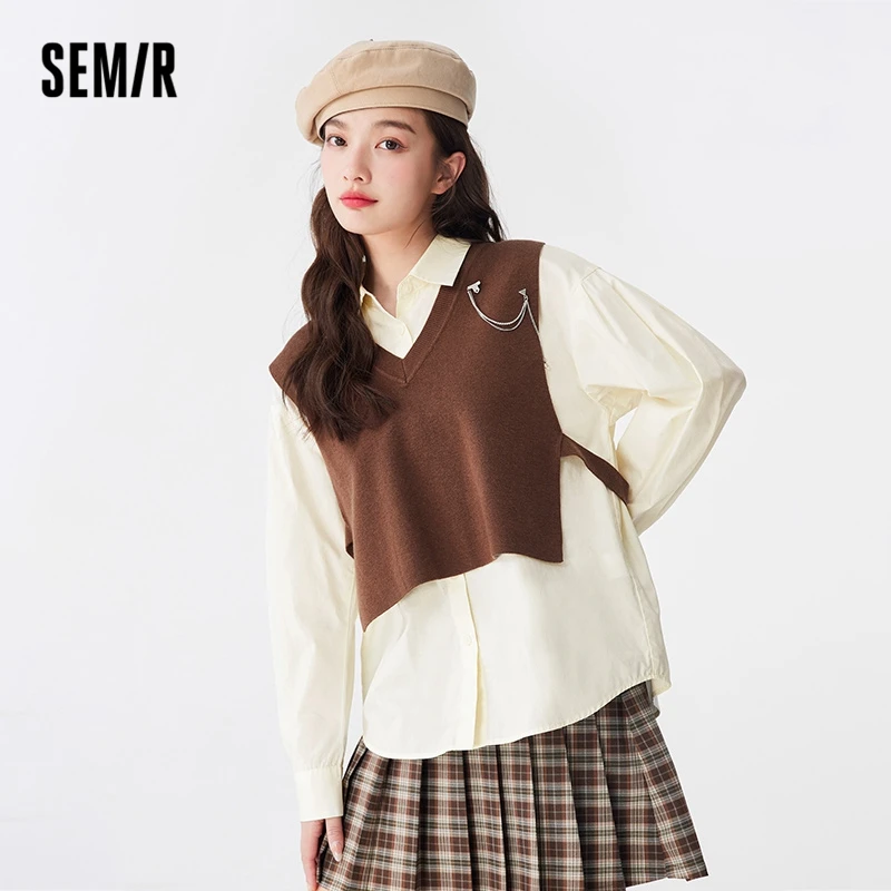 Semir Women Shirt Long-sleeved Shirt Autumn New Simple Commuter Vest Casual Loose Two-piece Suit Fashionable All-match Shirt