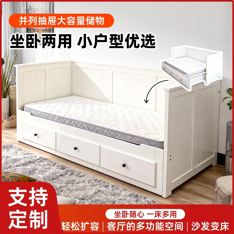 All solid wood sitting and lying dual-purpose simple pull-out telescopic storage double-layer folding push-pull Hannes multi-fun