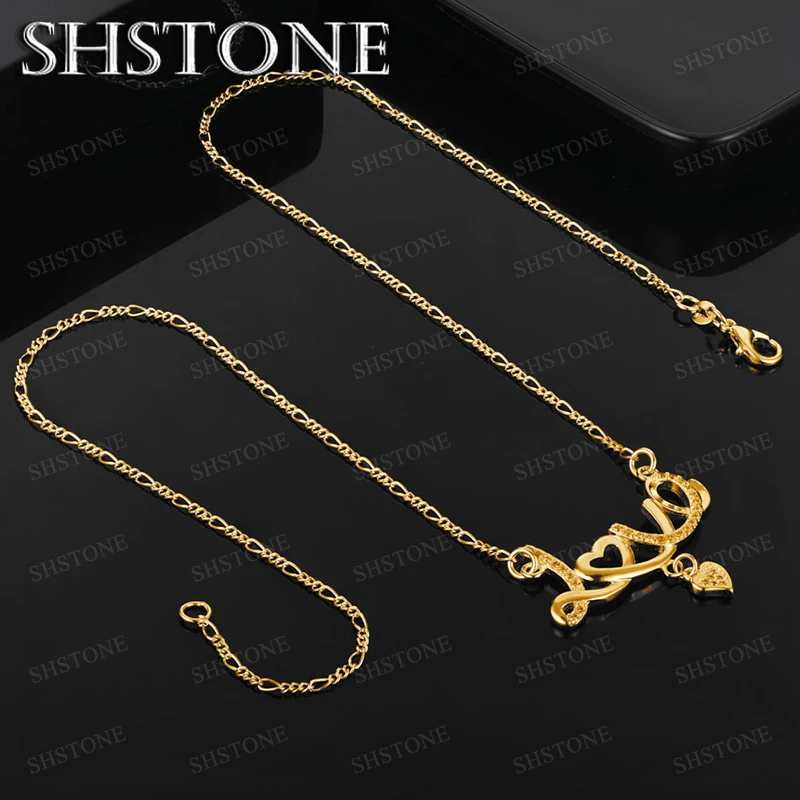 

Classic Luxury Zircon 45cm 18k Gold Letter Heart Necklace For Women Romantic Valentine's Day Jewelry Gift Birthday Party Gift