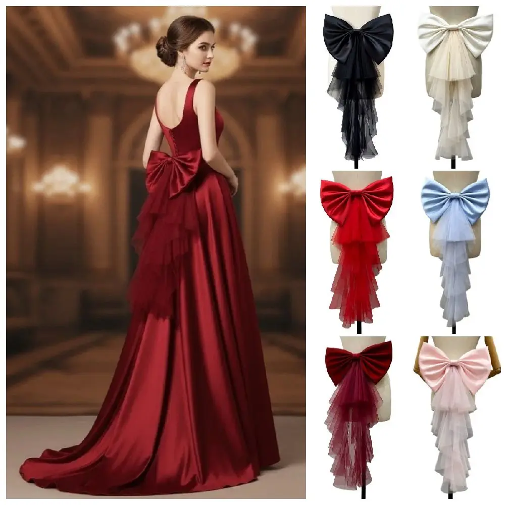 

Однослойный атласный пояс с большим бантом для украшения талии, пышный, однотонный, элегантный, из сетчатой ткани, для свадебного платья