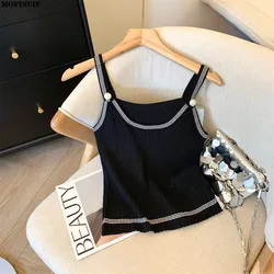 Stylish Sexy Sweater Vests Women Slim Knit Crop Tops 2024 Summer Sleeveless Streetwear Fashion Chic Ladies Knitwear Jumpers