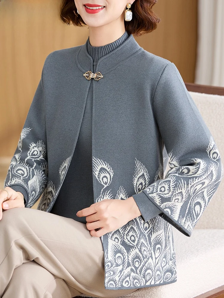 

Модный осенний комплект для женщин: свитер и жакет, двухсоставный набор для женщин среднего возраста, вязаный кардиган.