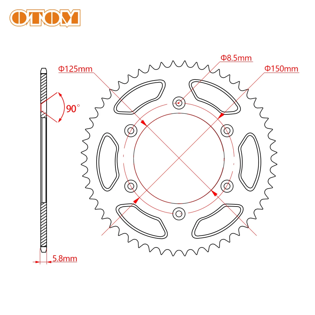 OTOM Motorcycle Chain 41T 45T 46T 47T 49T 52T Rear Steel Chain Sprocket For KTM EXC EXCF SXF XCW SMR LC4 125 250 350 450 525 690