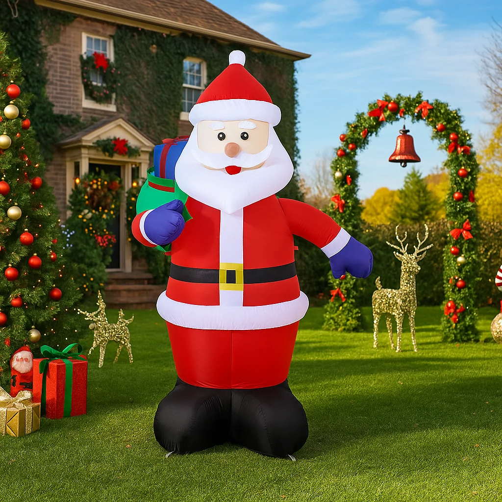 Papá Noel inflable de 1,2 M/3,9 pies con bolsa de regalo, luces LED, decoraciones para el hogar, juguetes, patio, suministros navideños, adornos para fiestas