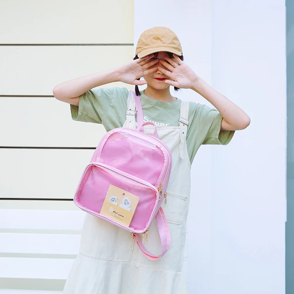 

Pink Jelly Backpack Transparent Stylish Waterproof Large Capacity for Daily School Travel Use Comfortable Design