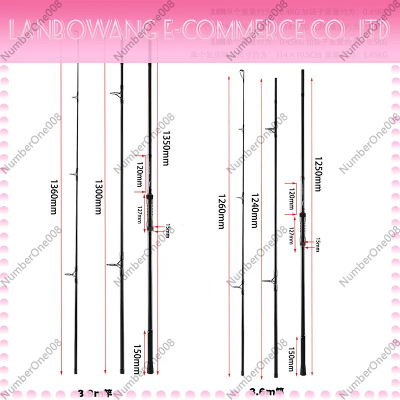 3.6m/3.9m Euro Carp Rod 3-Piece Lightweight Long Cast Big Eye Fishing Rod 3.5lb